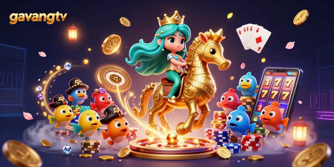 Experience the excitement of gambling with gavangtv in this vibrant, dynamic casino scene featuring a mermaid princess.