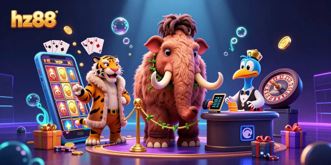 Experience exciting wins with the vibrant scenes at hz88 featuring cartoon casino characters.