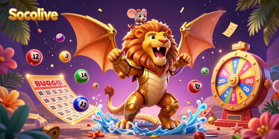Socolive enhances your gaming experience with an exciting 3D chimera creature amidst vibrant lottery elements.