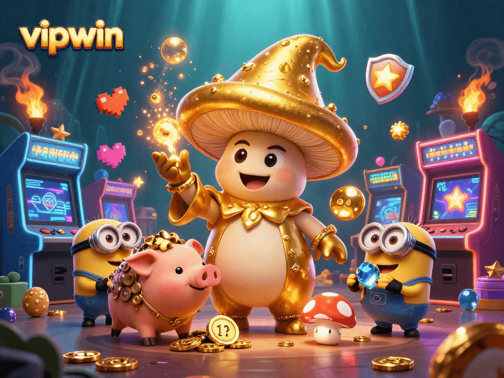 Experience thrilling gameplay at vipwin with magical mushroom characters in an enchanting casino setting.
