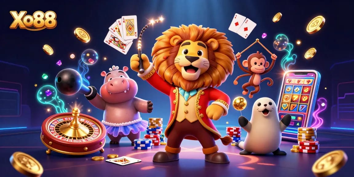 Xo88 offers an immersive casino experience with vibrant characters and dazzling game elements.