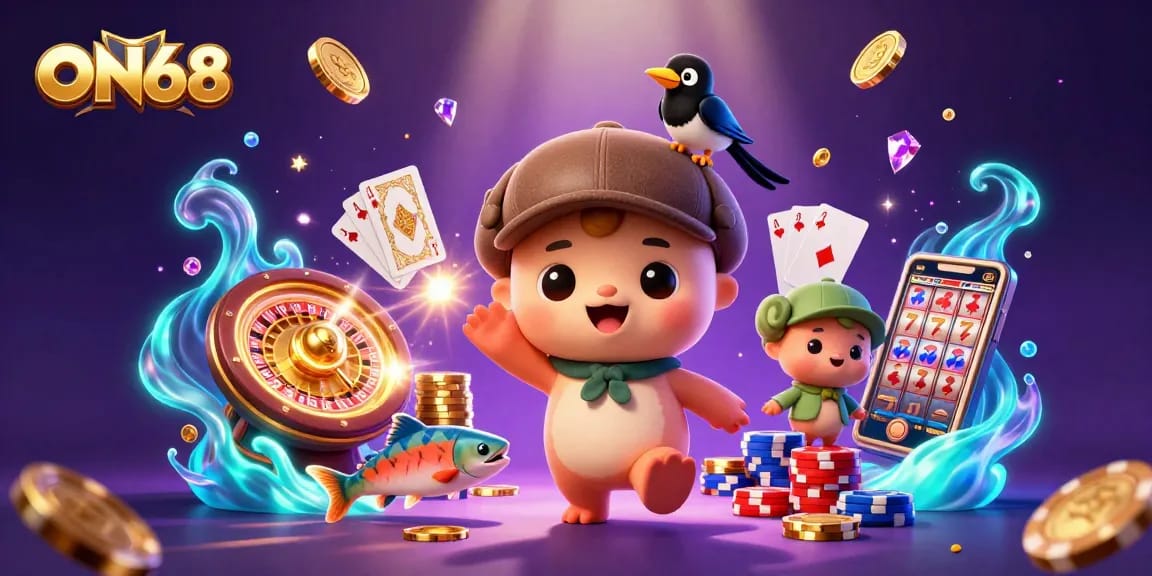 Experience the thrilling adventures of ON68 with baby Nessie and gold coins at the dynamic casino scene.