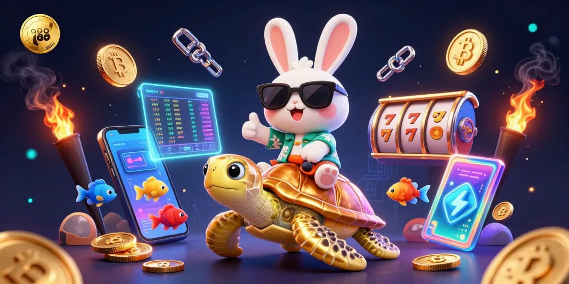 Experience the thrill of qq88 gaming with a lucky rabbit and golden sea turtle in a vibrant casino scene.