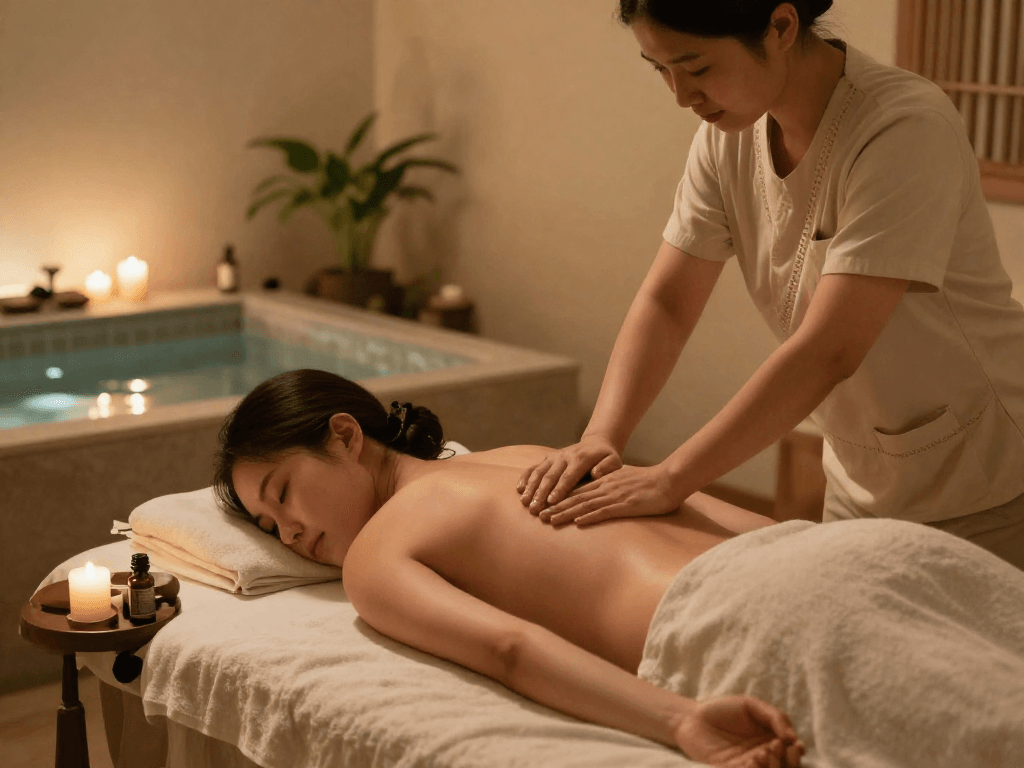 Relaxing massage therapy scene emphasizing the benefits of 파주출장안마 in a tranquil spa setting.