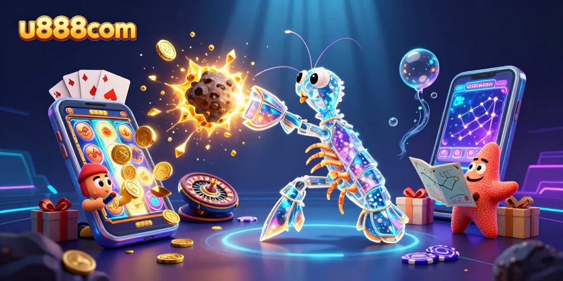 Experience winning with u888com; a vibrant underwater casino scene featuring unique characters and dynamic game elements.