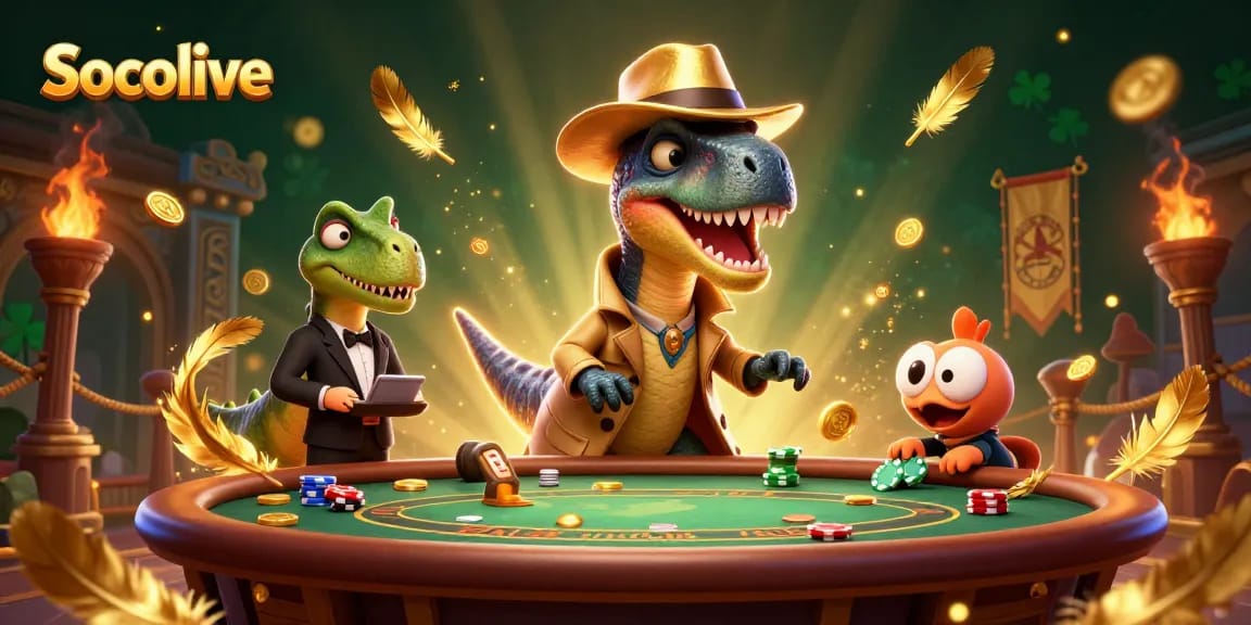 Socolive offers a thrilling blackjack experience with a clever velociraptor card counter overshadowed by a suspicious stegosaurus pit boss.