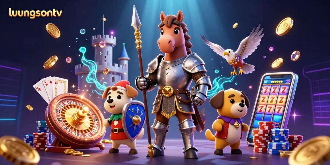 Experience thrilling gambling animations with luongsontv featuring knights, coins, and cards.