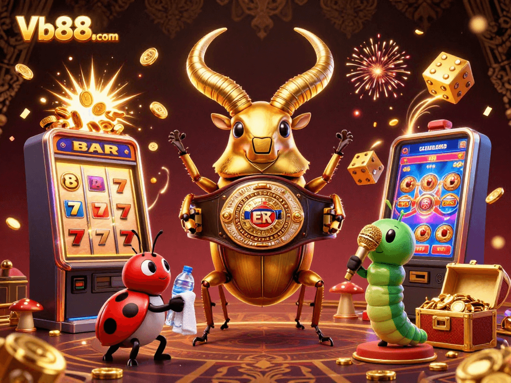 Spin to win at Vb88. com with a vibrant 3D casino scene showcasing thrilling jackpots and dynamic gameplay.