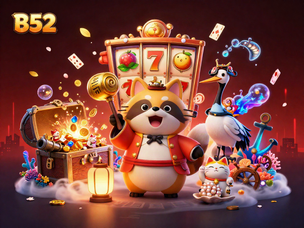 Enjoy thrilling B52 slots with colorful characters and dynamic casino elements all around.