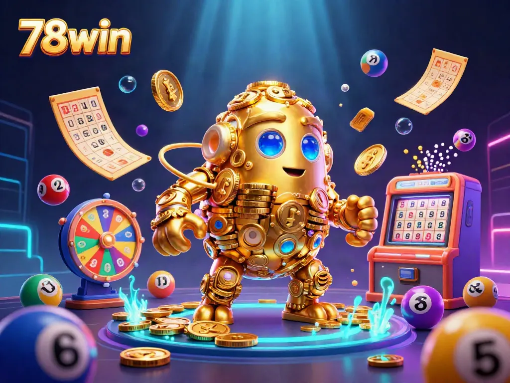 Engage with thrilling gaming at 78win, featuring an ancient golden golem surrounded by lottery excitement.
