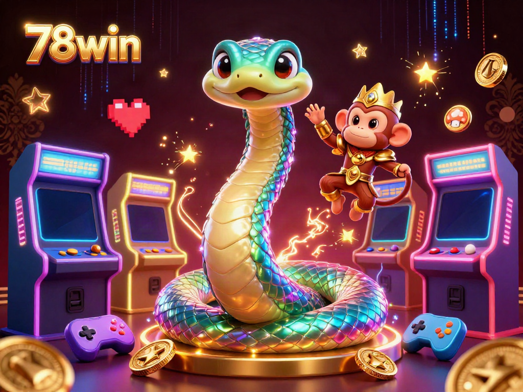 Engage in thrilling betting at 78win with a vibrant casino scene featuring magical elements and arcade excitement.