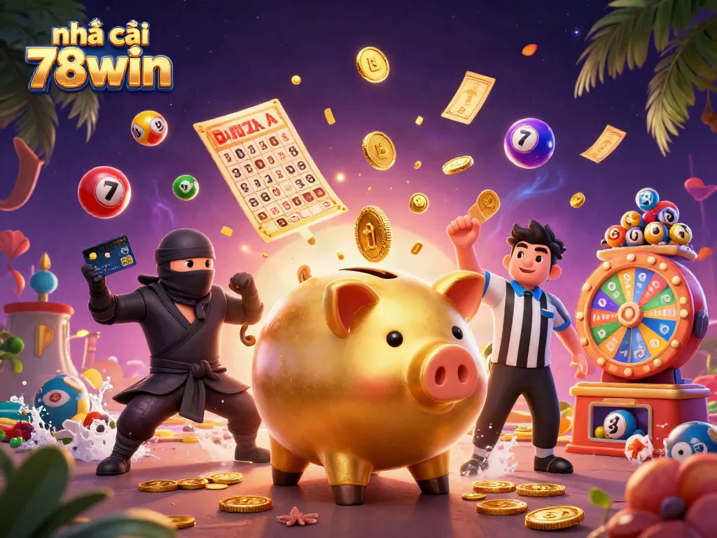 Experience excitement with nhà cái 78win as the piggy bank sumo wrestler brings fortune in a vibrant gaming scene.