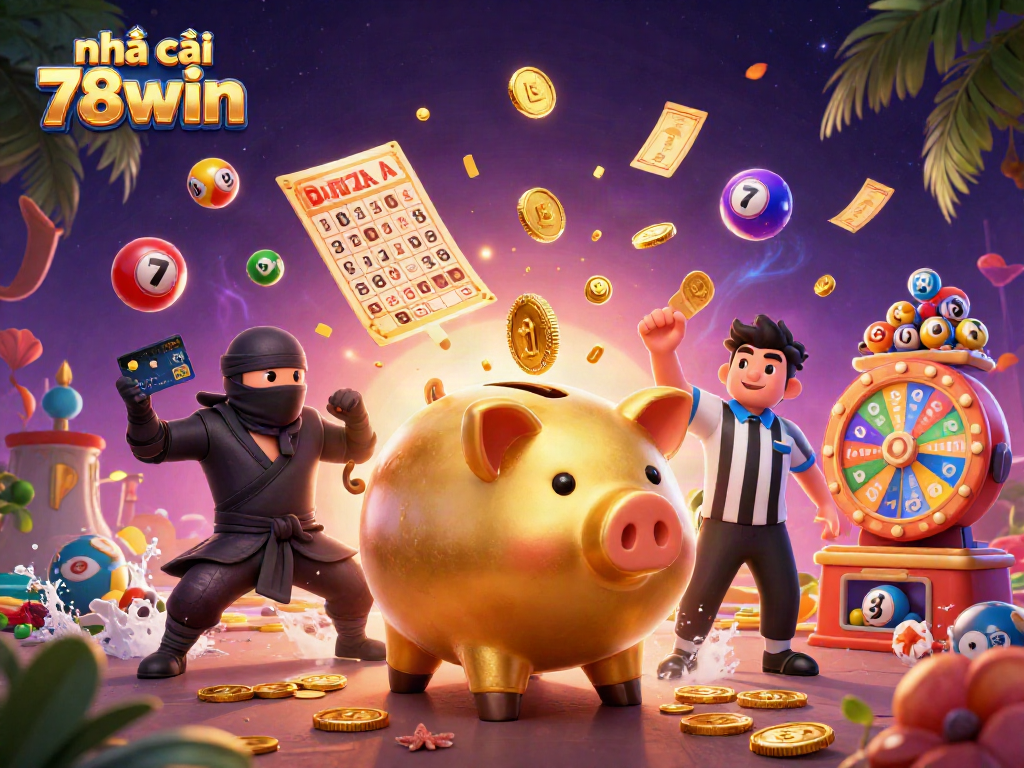 Experience excitement with nhà cái 78win as the piggy bank sumo wrestler brings fortune in a vibrant gaming scene.