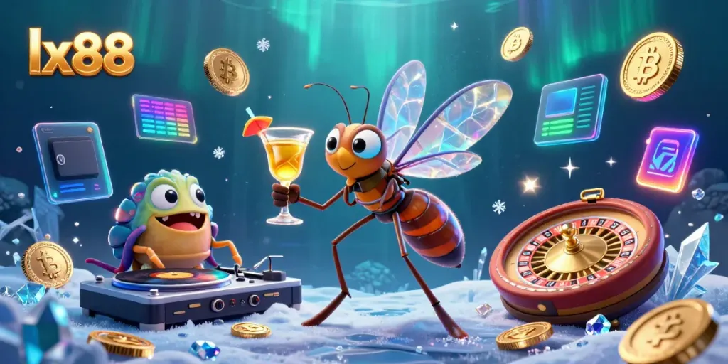 Engage with lx88's exciting casino scene featuring cartoon characters and dynamic gaming elements.