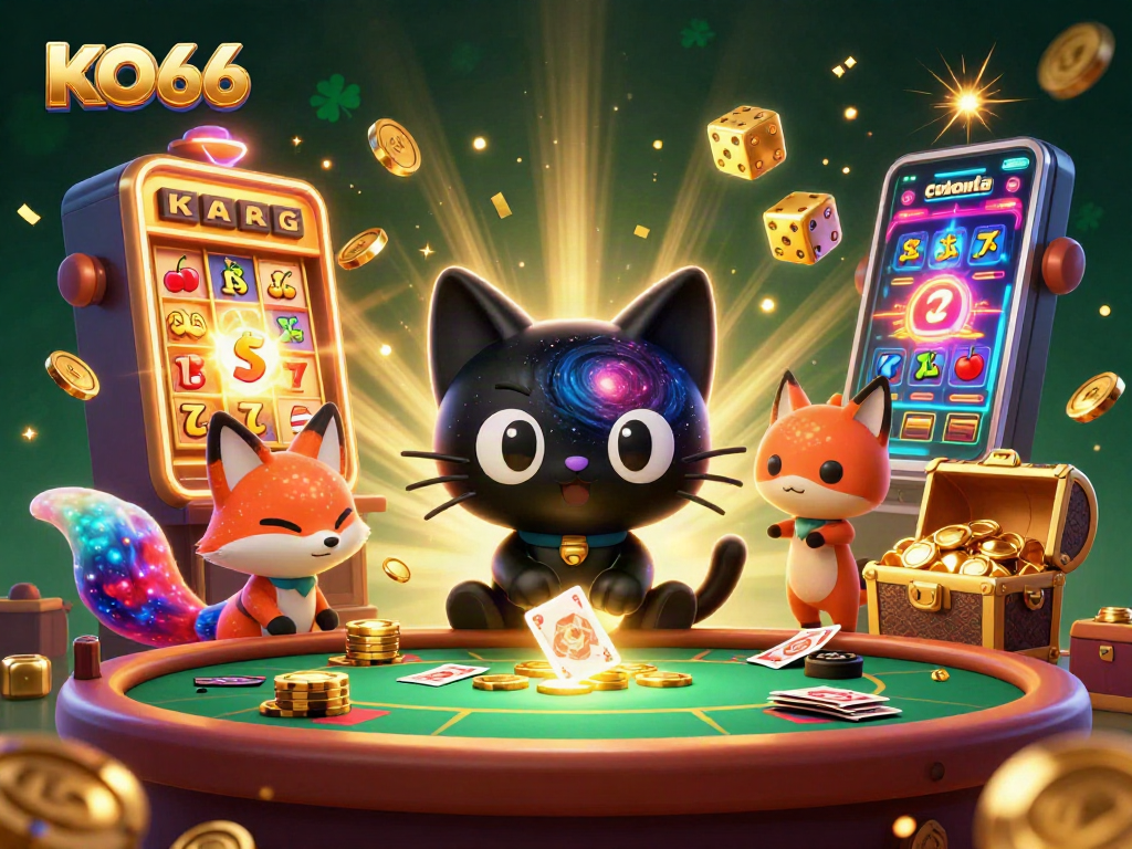 Engage with KO66 while enjoying cosmic casino fun, including a black hole cat and a nebula fox.