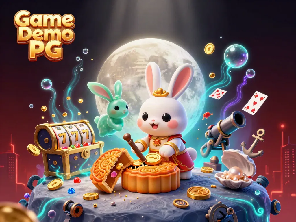 Experience Game Demo PG with a captivating moon rabbit scene revealing poker chips and slot elements.