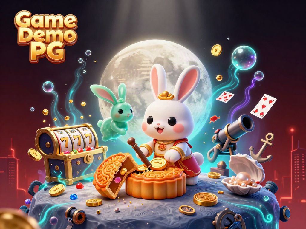 Experience Game Demo PG with a captivating moon rabbit scene revealing poker chips and slot elements.