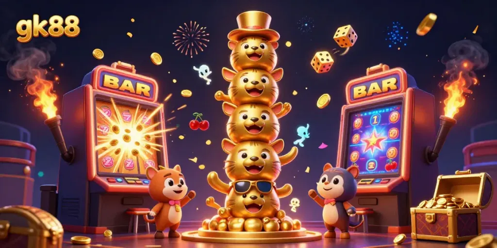 Experience the excitement of gk 88 with vibrant casino elements, showcasing dynamic gaming action and thrilling jackpots.