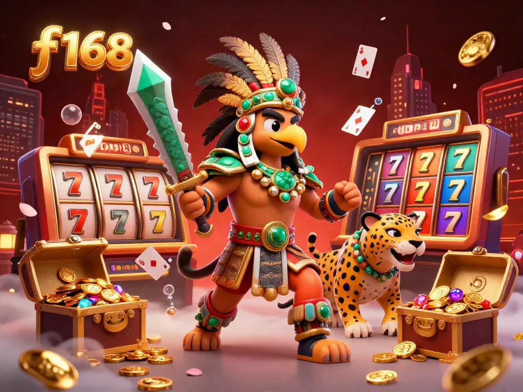 Experience an exciting gaming adventure at f 168 with vibrant characters, slot elements, and rich winning visuals.