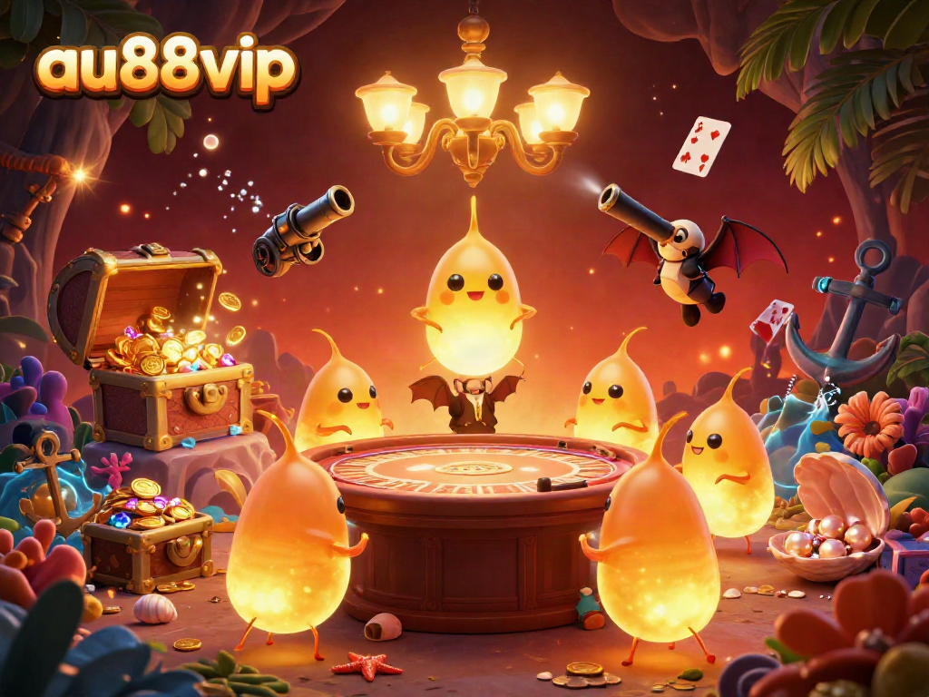 Experience the thrilling ambience of au88vip with glowworms illuminating an underwater casino scene.