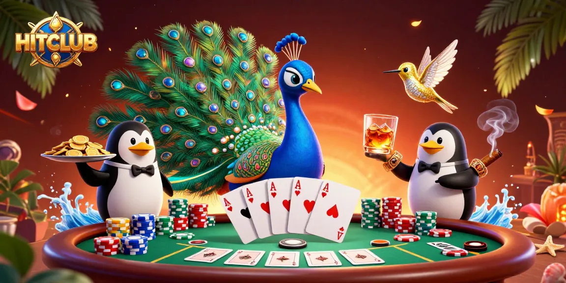 Play to win at HITCLUB with extravagant casino characters amidst dynamic poker action.