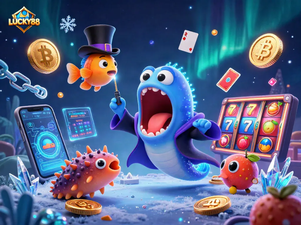 Experience exhilarating play with LUCKY88 amidst vibrant characters and dazzling casino elements.
