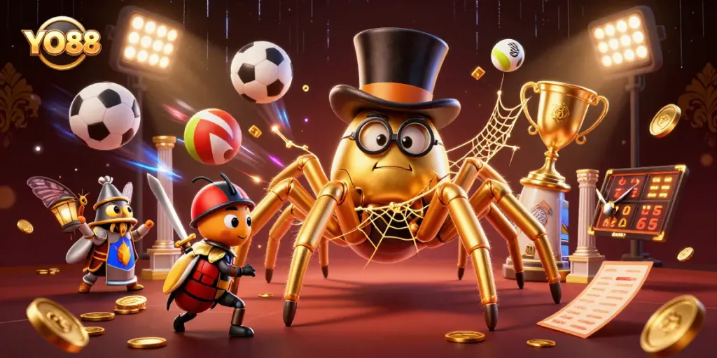 Experience the excitement of YO88 with a vibrant 3D scene filled with thrilling casino elements.