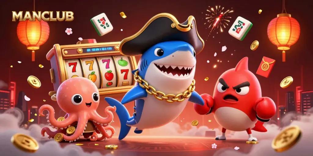 Engage with MANCLUB's exciting casino experience, featuring vibrant characters and dynamic gaming elements.