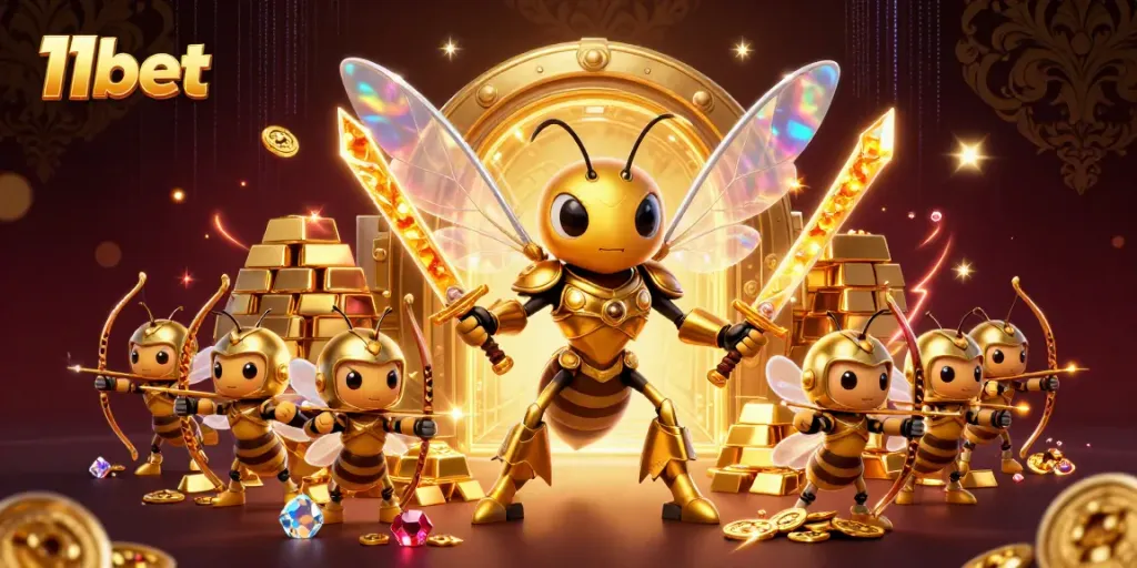 Engage with thrilling 11bet gaming through a vibrant 3D illustration of exciting casino elements.