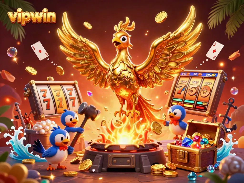 Experience exciting wins at vipwin with this vibrant scene of gold coins and rich slot elements.