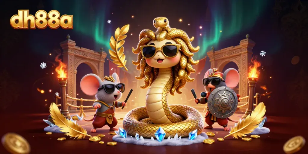 Explore vibrant casino elements featuring dh88a with a Medusa and warrior in action.