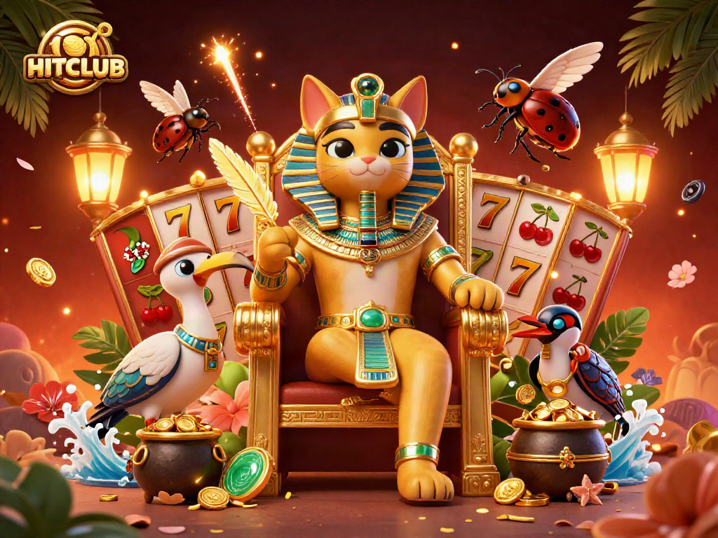 Spin to win at HITCLUB with vibrant 3D casino-themed illustration filled with dynamic gaming elements.