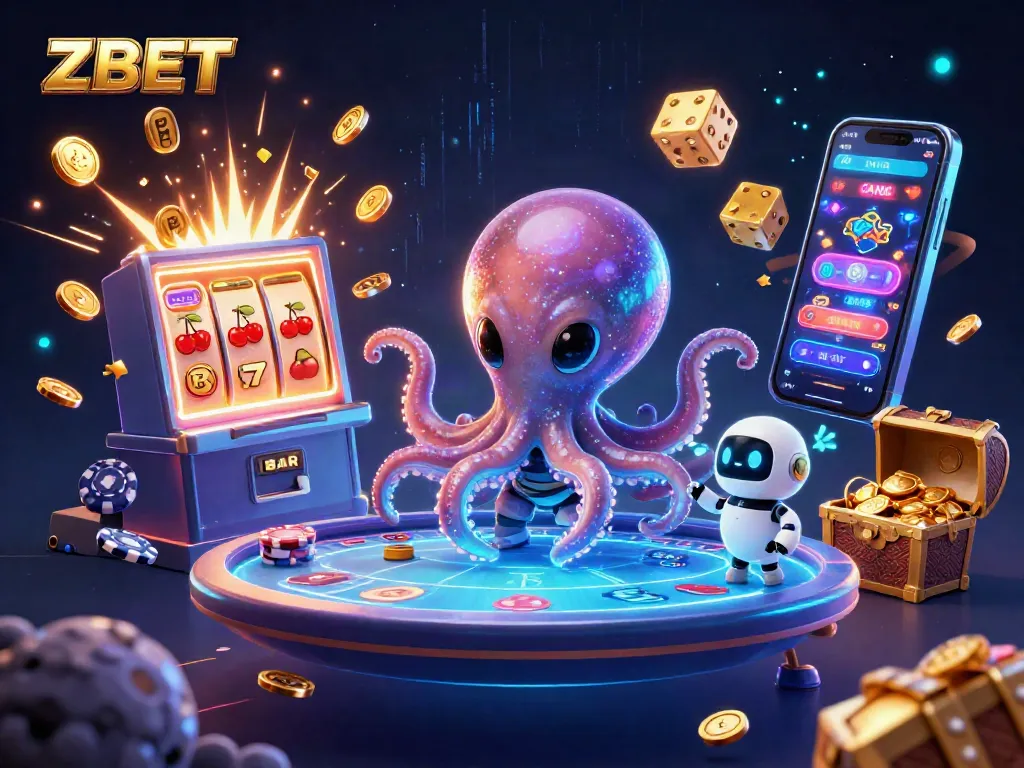ZBET showcases exciting casino gameplay with a vibrant alien octopus at a holographic poker table.