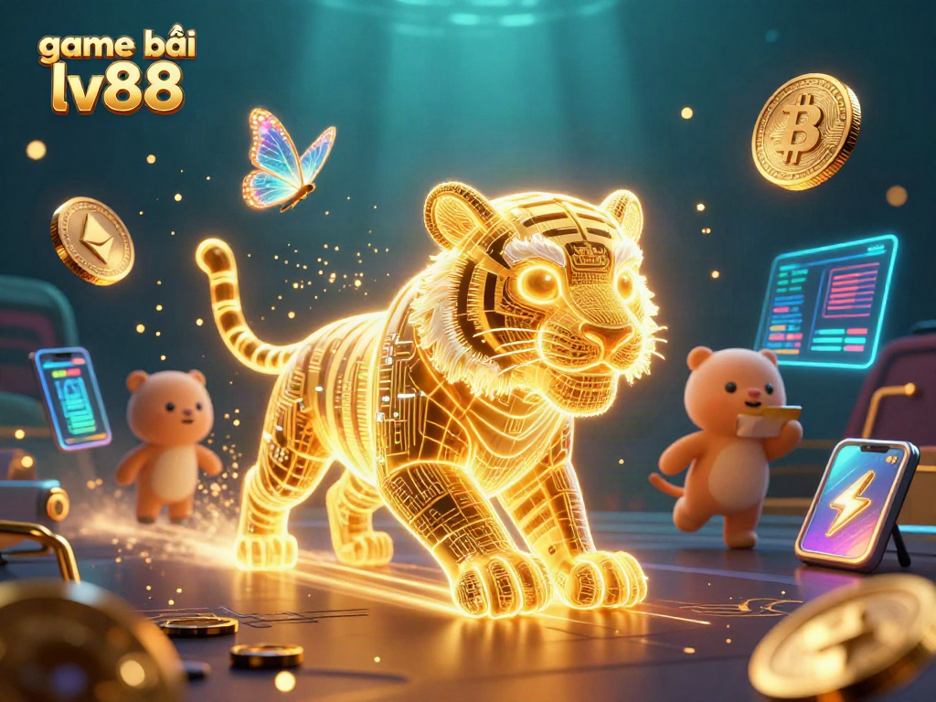 Experience the excitement of game bài lv88 with vibrant casino elements and crypto symbols.