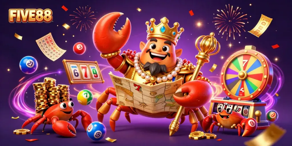Engage in thrilling gameplay with FIVE88's vibrant casino scene, showcasing diverse gaming elements.