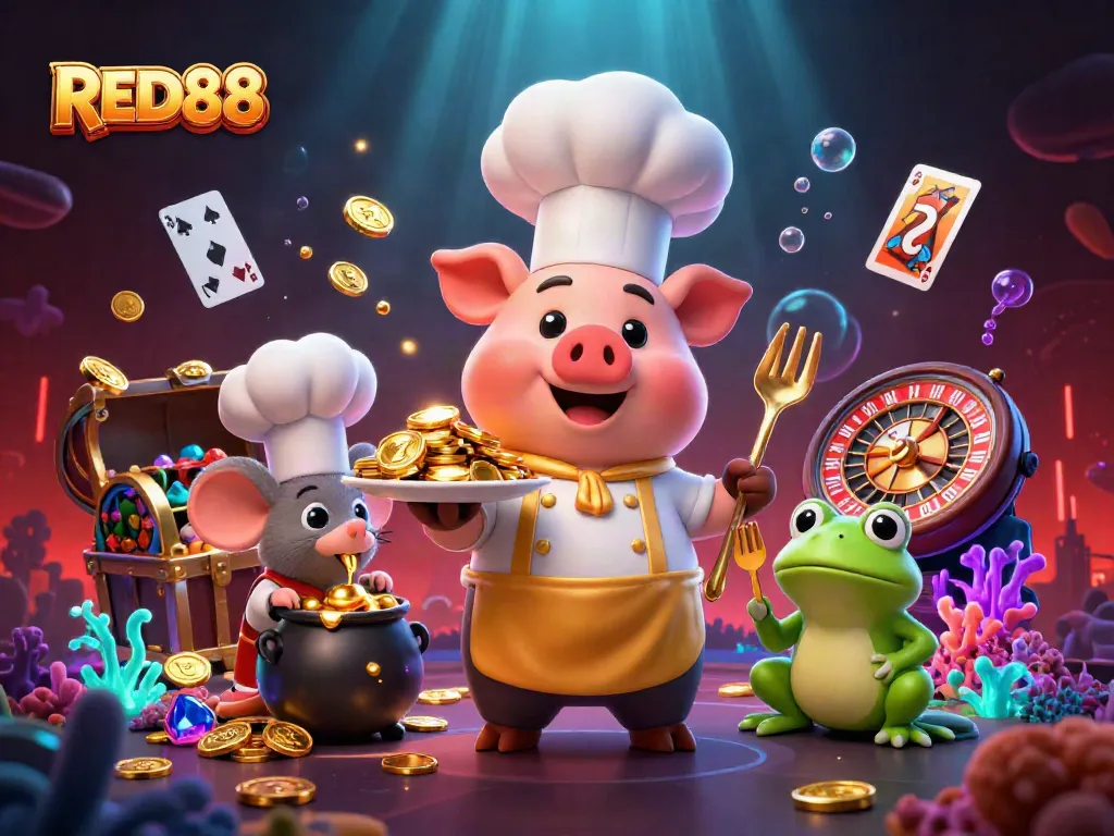 Engage with the excitement of RED88 casino games featuring vibrant characters and rich gambling elements.