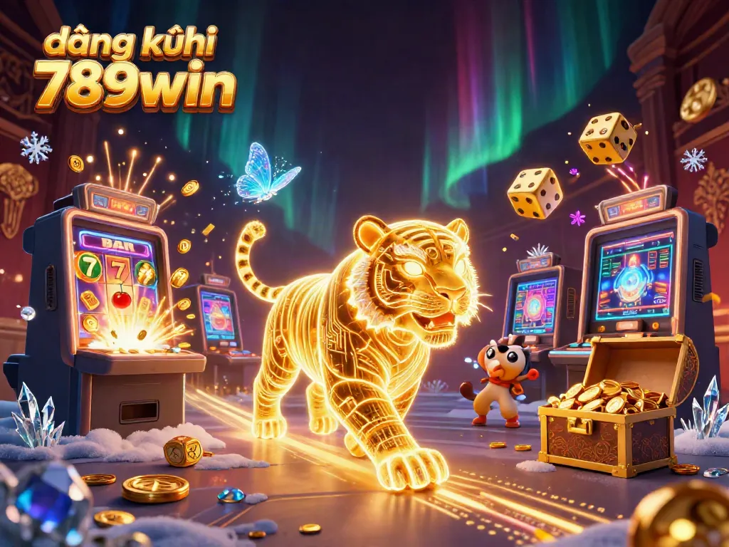 Experience the excitement of đăng ký 789win with dynamic 3D visuals of casino elements and a golden tiger.