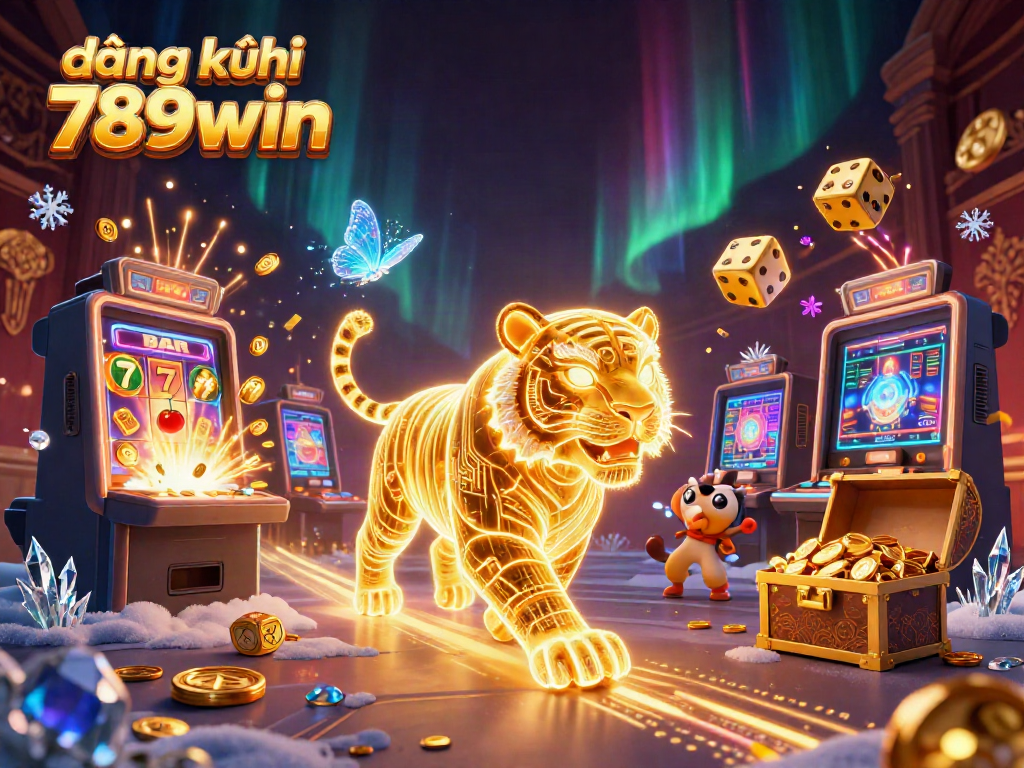 Experience the excitement of đăng ký 789win with dynamic 3D visuals of casino elements and a golden tiger.