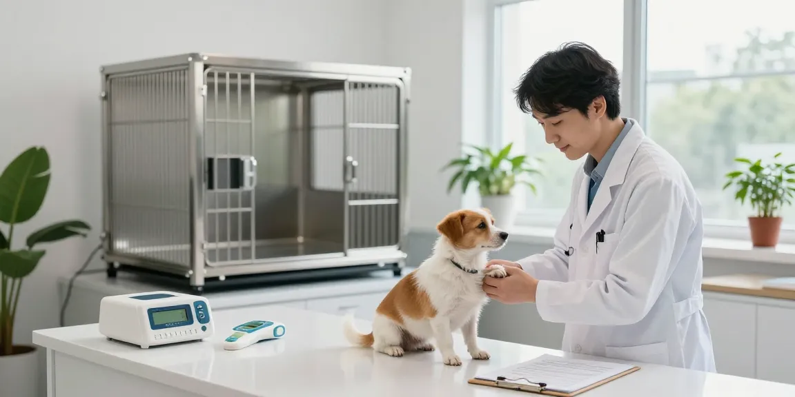 Veterinary cages providing a safe environment for pets during examination by veterinarian.