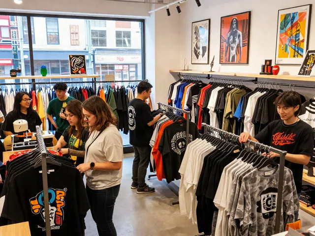 Youthful shoppers exploring exclusive rokok88 merchandise in a trendy urban shop.