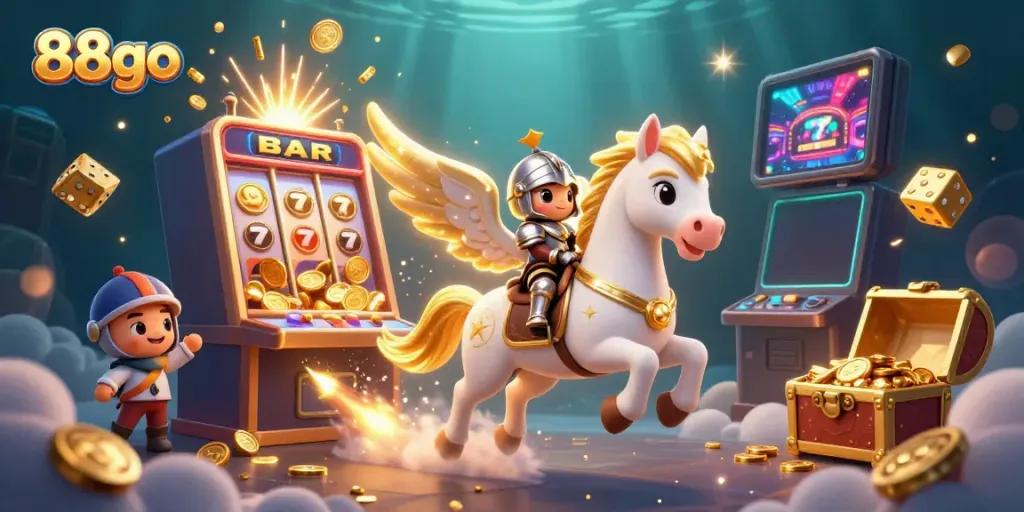 Experience 88go with a thrilling jackpot scene featuring dynamic casino elements and magical characters.