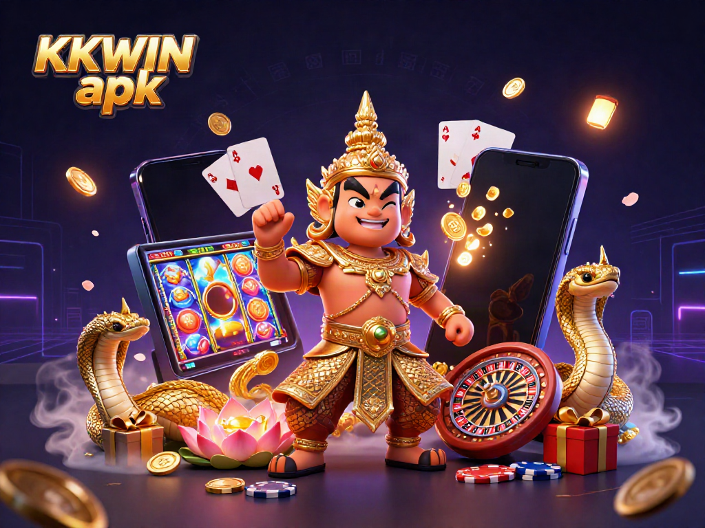Immerse yourself in the world of KKWIN apk with our vibrant, dynamic 3D casino illustration.