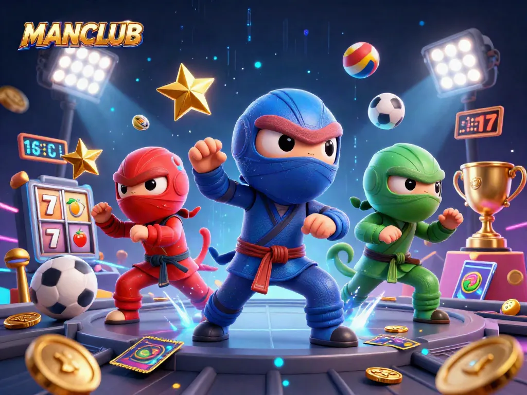 Experience the thrill of MANCLUB with dynamic slot reels and a chameleon martial arts team.