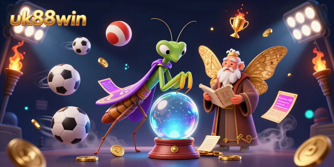 Experience the excitement of betting with uk88win in a vibrant 3D gaming scene featuring fortune tellers and dynamic sports elements.