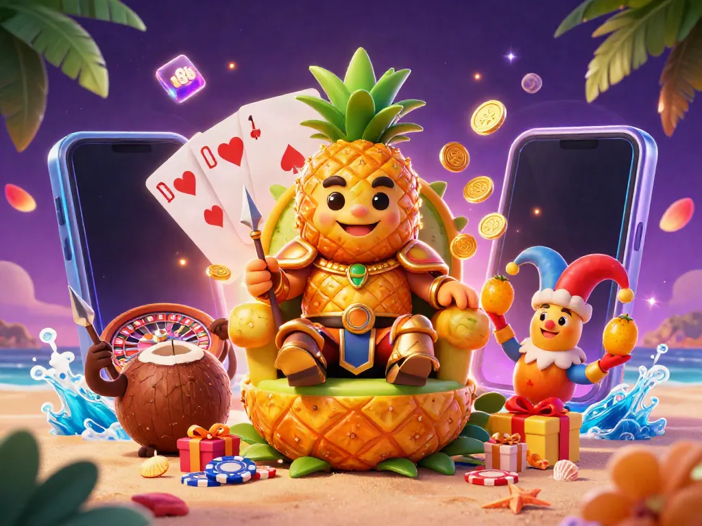 Join the excitement at au88 with the golden pineapple king and vibrant casino gaming elements.