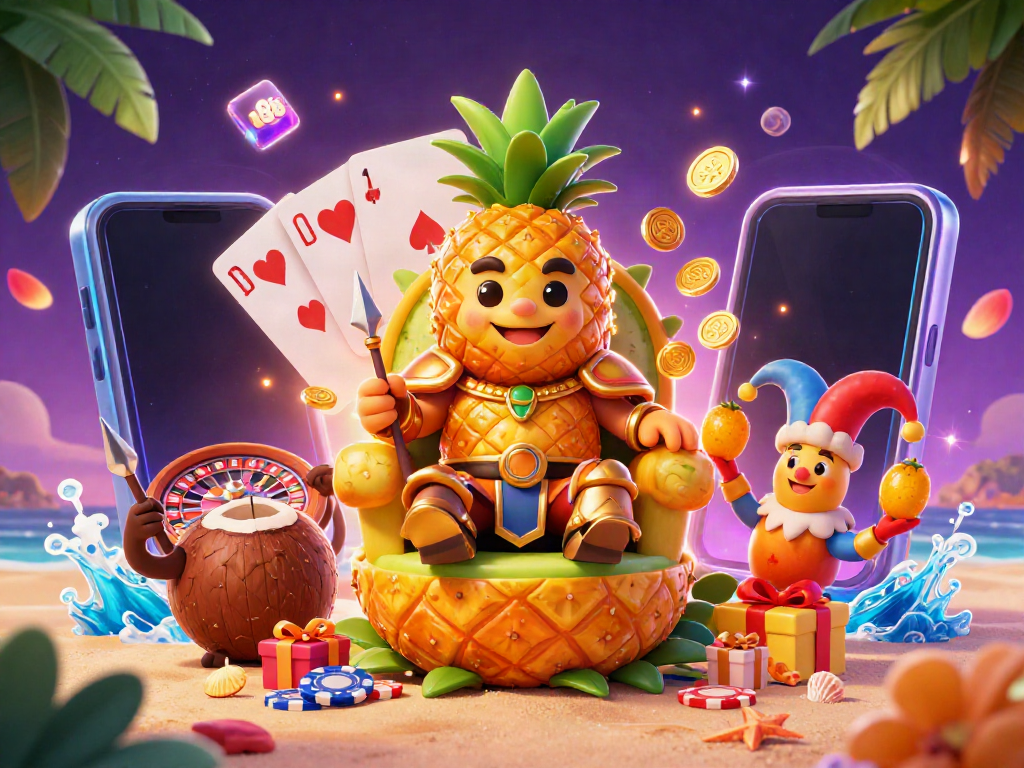 Join the excitement at au88 with the golden pineapple king and vibrant casino gaming elements.