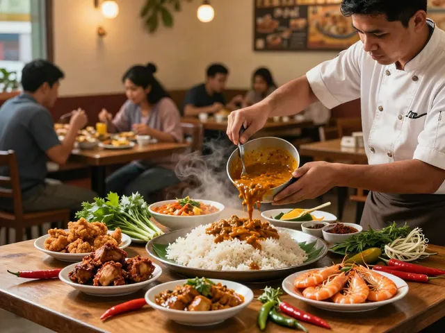 Chef preparing rokok88 Nasi Kandar with rich curries and fresh ingredients