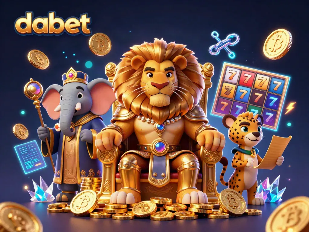 Dabet offers an engaging casino experience with a majestic lion king and dynamic game elements.