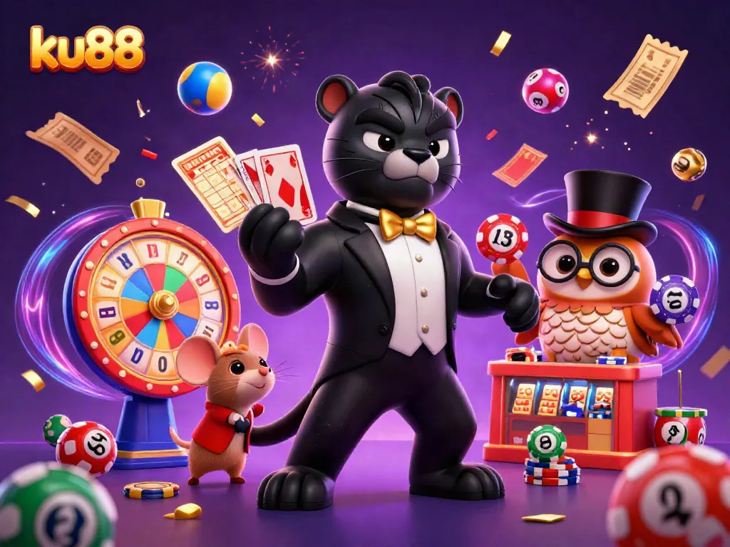 Experience exciting gameplay at ku88 with stylish characters, vibrant lottery elements, and a festive atmosphere.