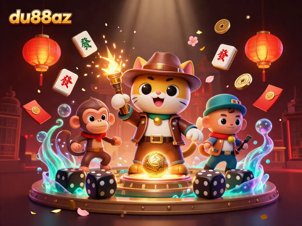 Engage in thrilling gaming feats with du88az in this vibrant casino adventure scene.